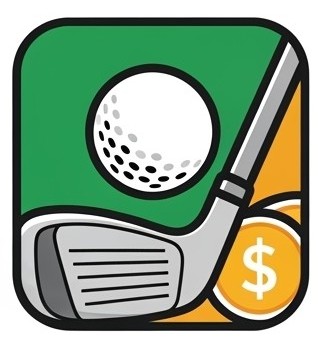 TheBudgetGolfer logo – minimalist green, white, and gold emblem with golf club, ball, and dollar sign, representing affordable golf gear.