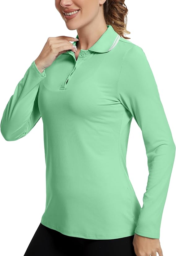 Women's Golf Polo Shirts Long Sleeve Workout Tops UPF 50+ Sun Protection Quick Dry Lightweight