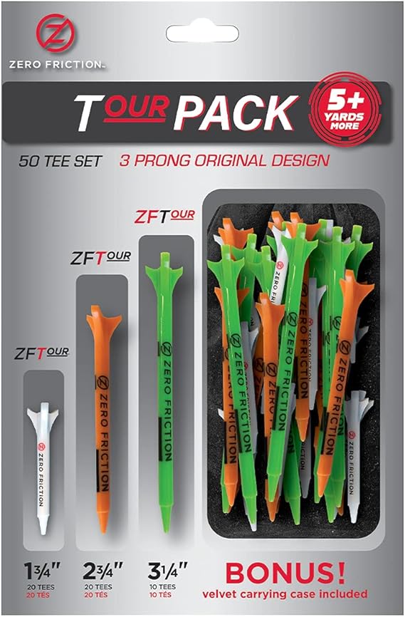 Zero Friction Golf Tee Variety Pack, 50 Tee Set, Includes Bonus Velvet Carrying Pouch